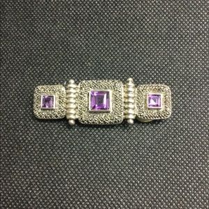 VINTAGE JUDITH JACK MARCASITE AMETHYST STERLING BAR PIN